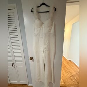 Club L London White Feather Trim Jumpsuit